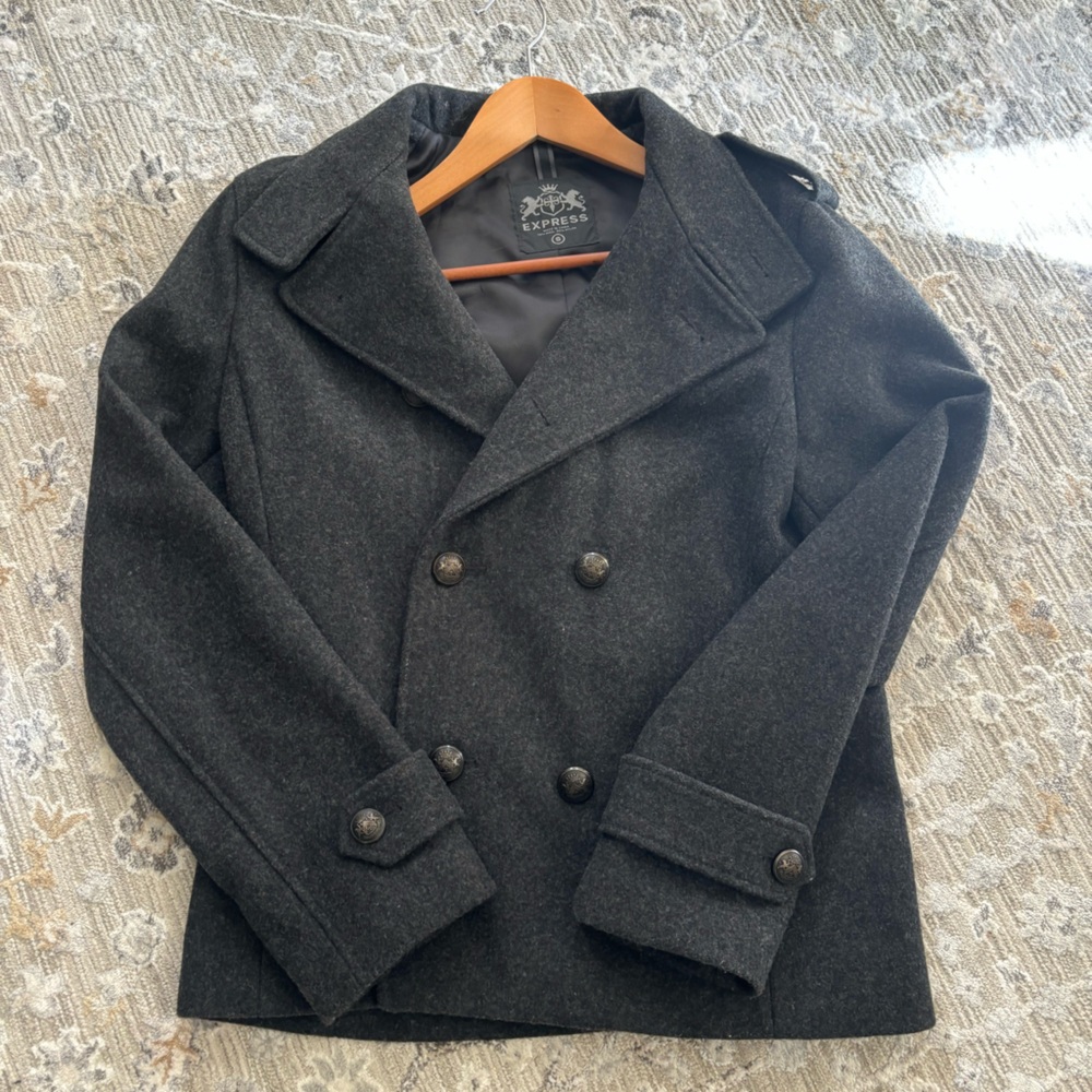 Express Men’s Wool Peacoat Vintage EUC